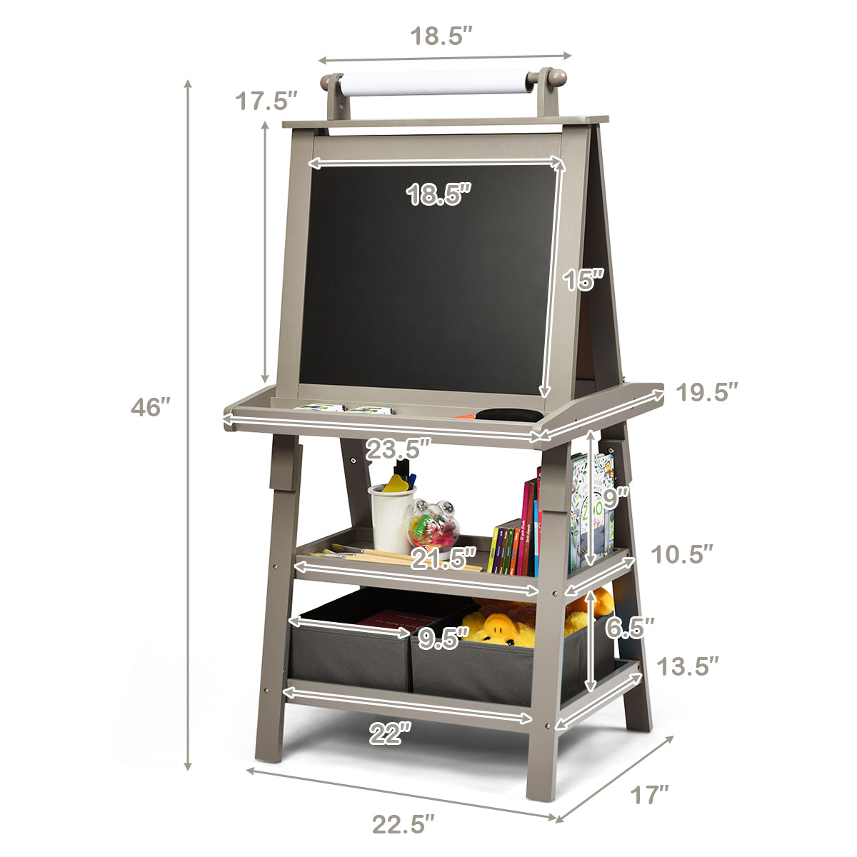 Children's Double-sided Easel with Whiteboard and Chalkboard