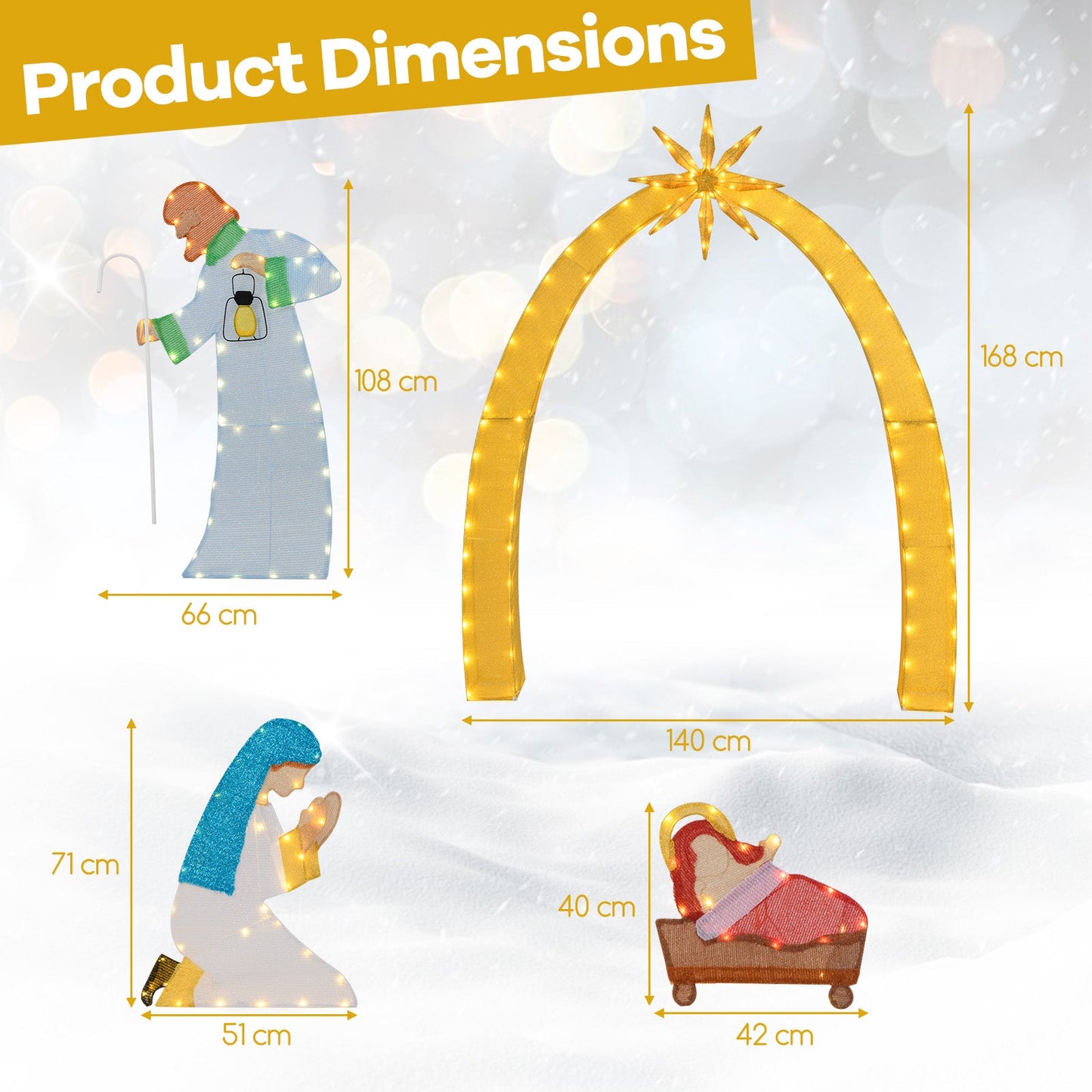 168 CM Christmas Nativity Scene with 194 LED Warm White Lights