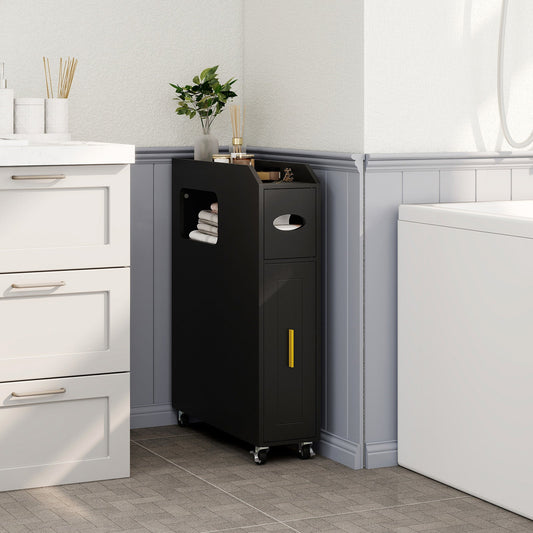 16 CM Small Bathroom Storage Cabinet with Slide Out Drawer-Black