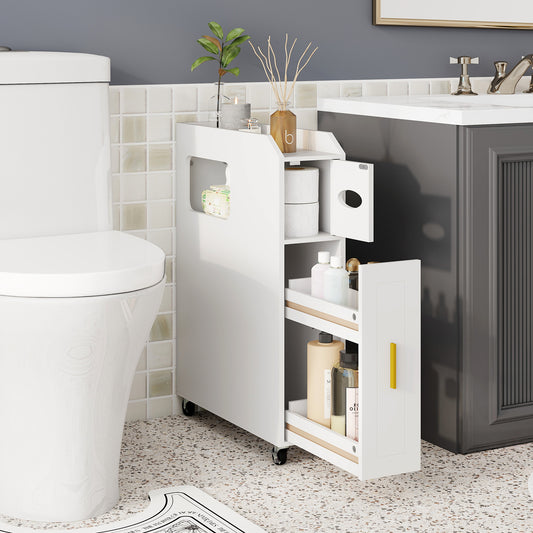 16 CM Small Bathroom Storage Cabinet with Slide Out Drawer-White