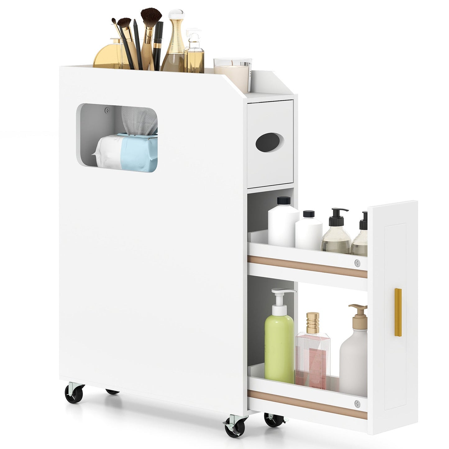 16 CM Small Bathroom Storage Cabinet with Slide Out Drawer-White