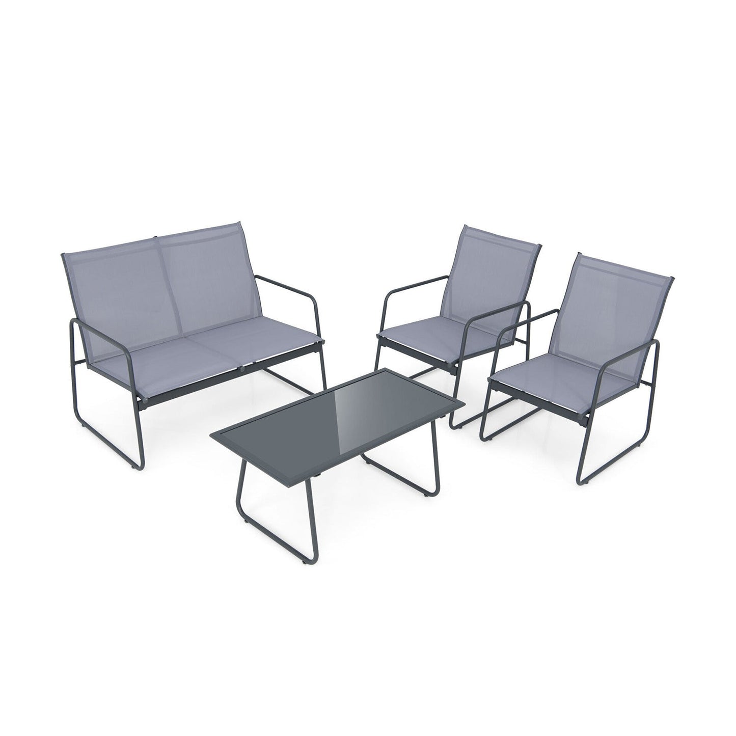 4 Piece Garden Patio Bistro Furniture Set with Loveseat, Coffee Table and 2 Chairs