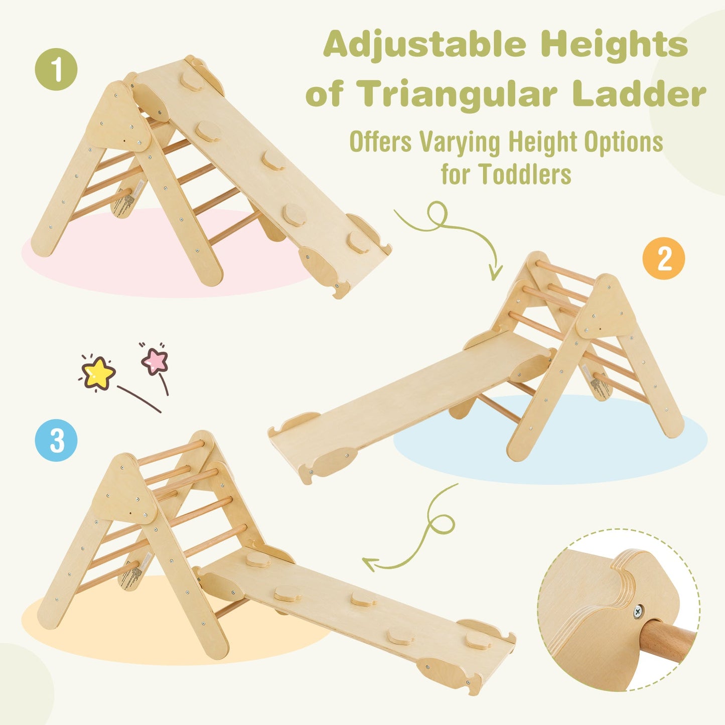Wooden Kids Climber Toys with Triangle Arch Ramp for Sliding Climbing-Natural