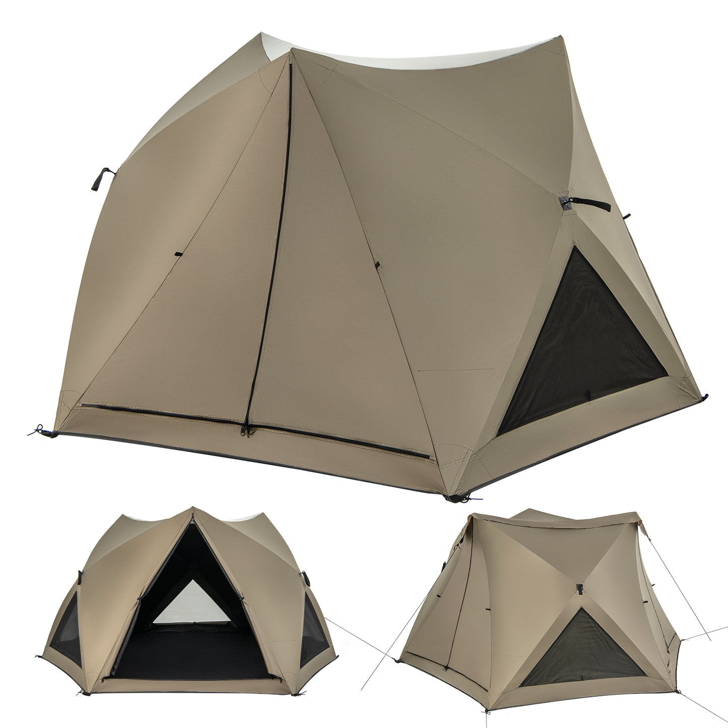 6-Sided Pop-up Family Tent with Rainfly, Skylight, 3 Doors, 3 Windows-Green