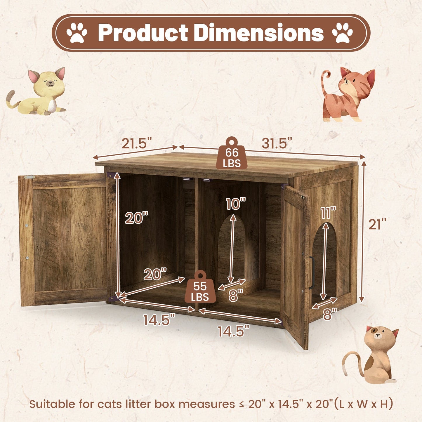 Flip Top Hidden Cat Washroom Furniture with Double Barn Doors, Removable Divider and Middle Entry