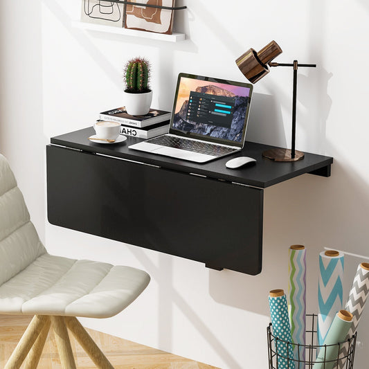 80 x 60 cm Wall Mounted Folding Table Drop-Leaf Floating Writing Desk-Black