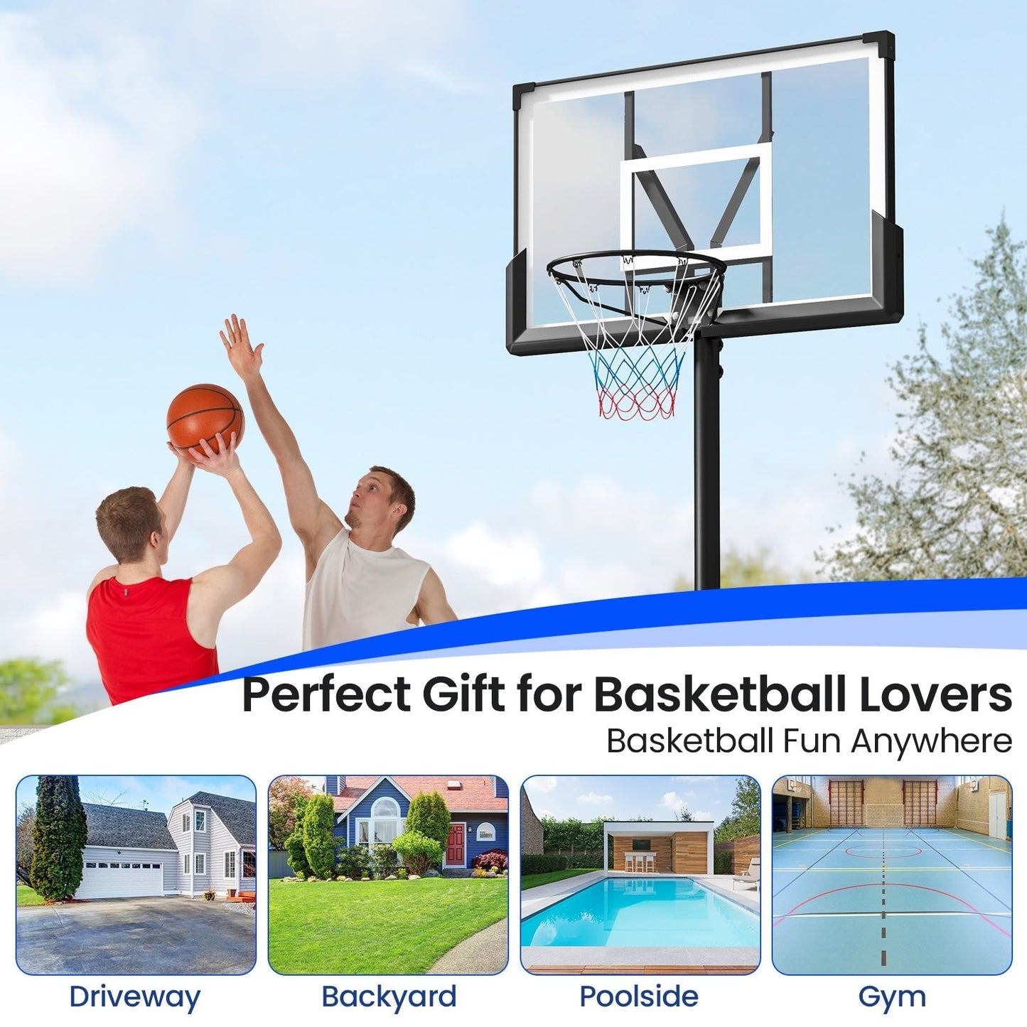 Portable Basketball Hoop Outdoor Basketball Goal System Adjustable for Kids Teens Adults