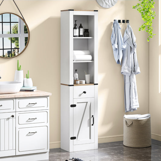 173cm Tall Bathroom Cabinet with Drawer and Adjustable Shelf-White