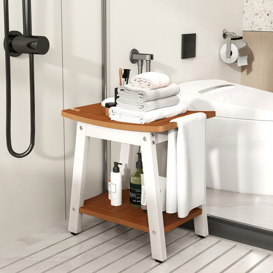 HIPS Shower Bench Seat with Handle Shower Head-Brown&White