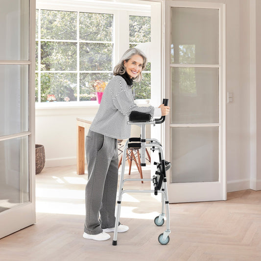 Versatile Rolling Walker with Padded Seat and 2 Premium Wheels-Silver