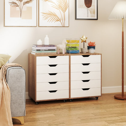 Mobile filing cabinet with 5 drawers, 48 x 39.5 x 65.5 cm, natural