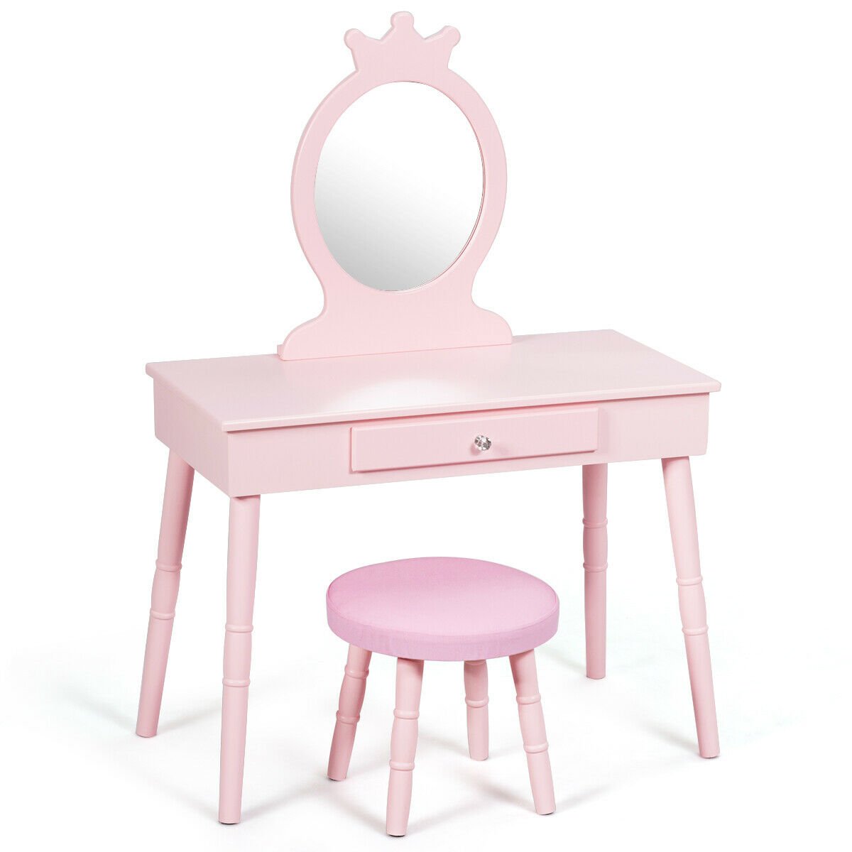 Child's Dressing Table and Cushioned Stool Set-Pink