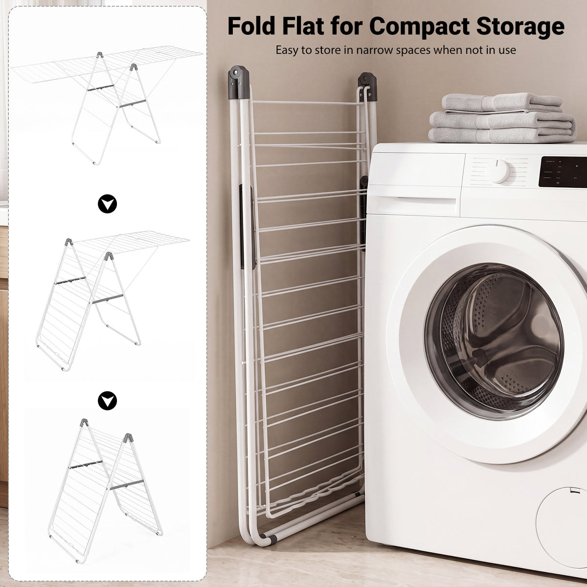 178 cm Clothes Drying Rack with 11-Level Adjustable Height Heavy-duty Metal Laundry Rack-White