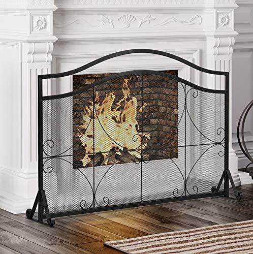 Single Panel Fireplace Screen with Metal Mesh for Baby or Pet Safe