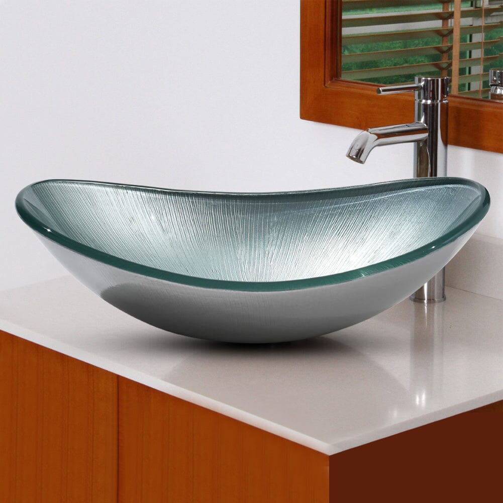 54cm W Oval Bathroom Art Tempered Glass Sink