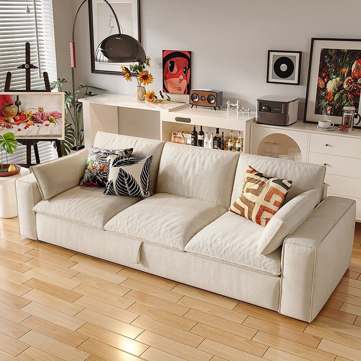 Cottonfy Creamy Tofu Block Pullout Sofa Bed with Storage