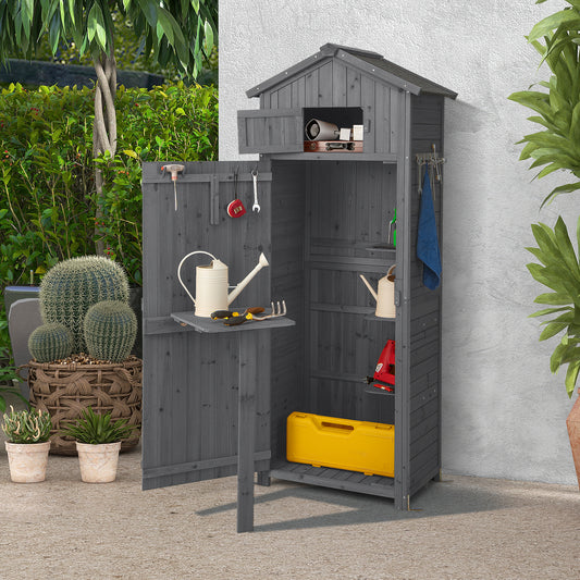 180.5CM Tall Outdoor Storage Cabinet with Lockable Doors and Foldable Table-Grey