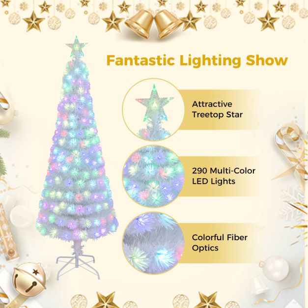 180CM Artificial Xmas Tree Pencil Tree with Treetop Star and 7 Lighting Modes-180 cm
