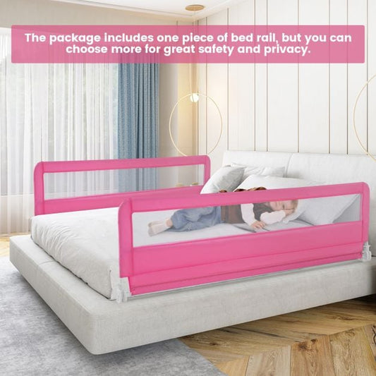 180CM Foldable Baby Bed Rail Guard with Removable Cover and Safety Strap-Pink
