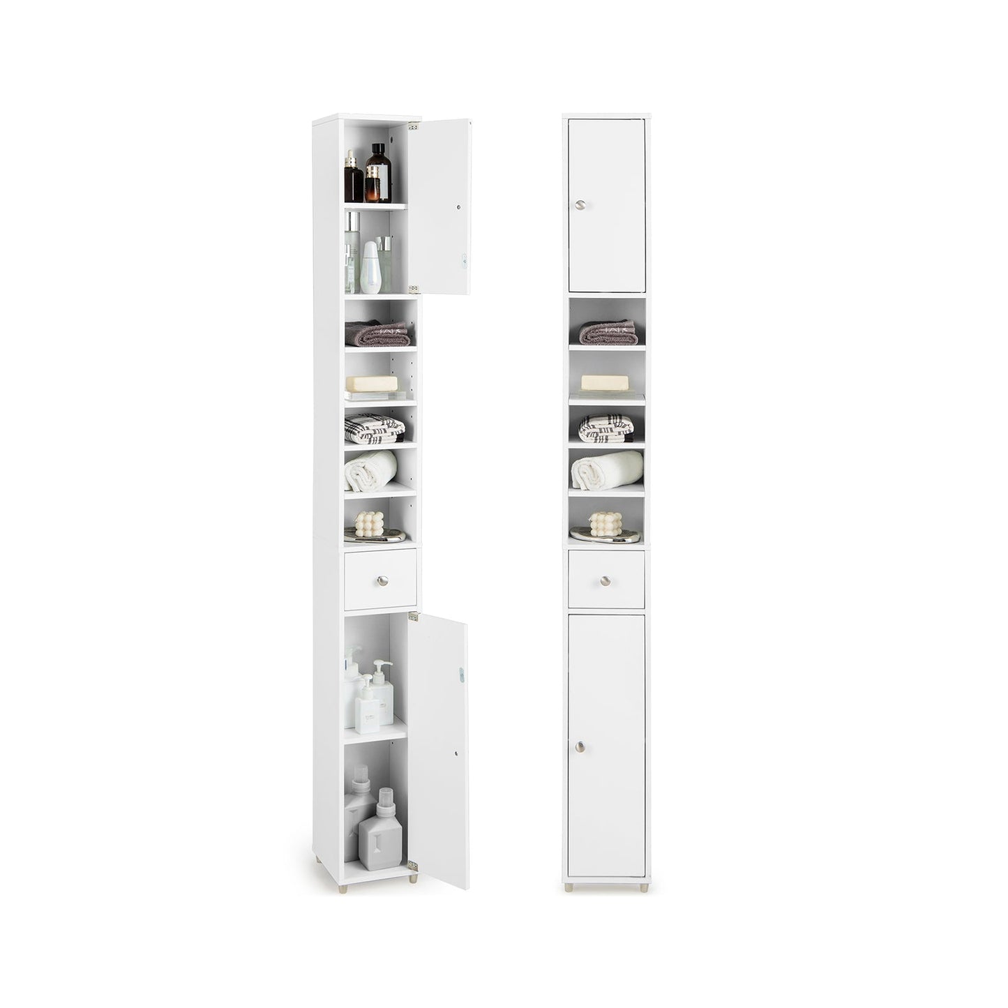 180CM Tall Freestanding Bathroom Cabinet with 2 Doors and 1 Drawer-White