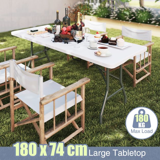 180cm Outdoor Portable Folding Table with Safe Lock Mechanism-White