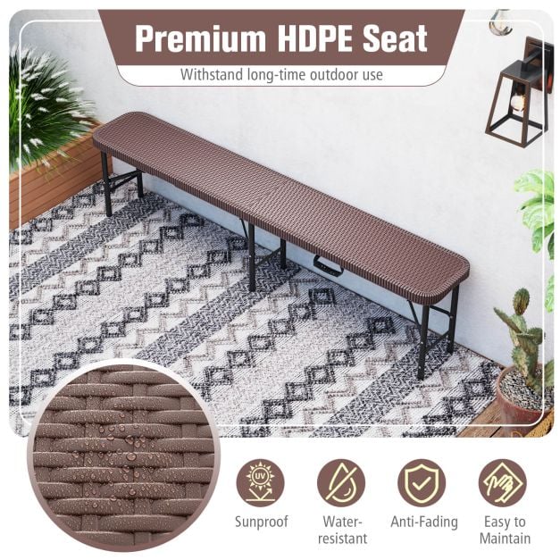 Portable Fold-in-Half Seat with 600kg Capacity and Lock-Coffee