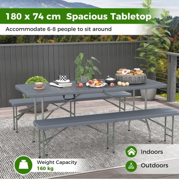 180cm Outdoor Portable Folding Table with Wood Tabletop-Grey