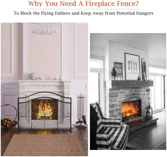 Single Panel Fireplace Screen with Metal Mesh for Baby or Pet Safe