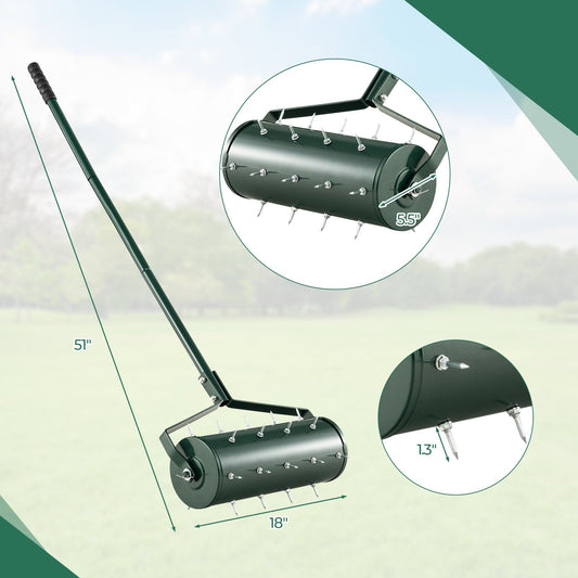18/21 Inch Manual Lawn Aerator with Detachable Handle and Tine Spikes-18 inches