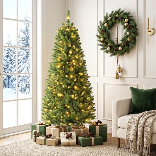 183/152 cm Pre-lit Christmas Tree with 743/300 Branch Tips and 250/150 Warm White LED Light-S