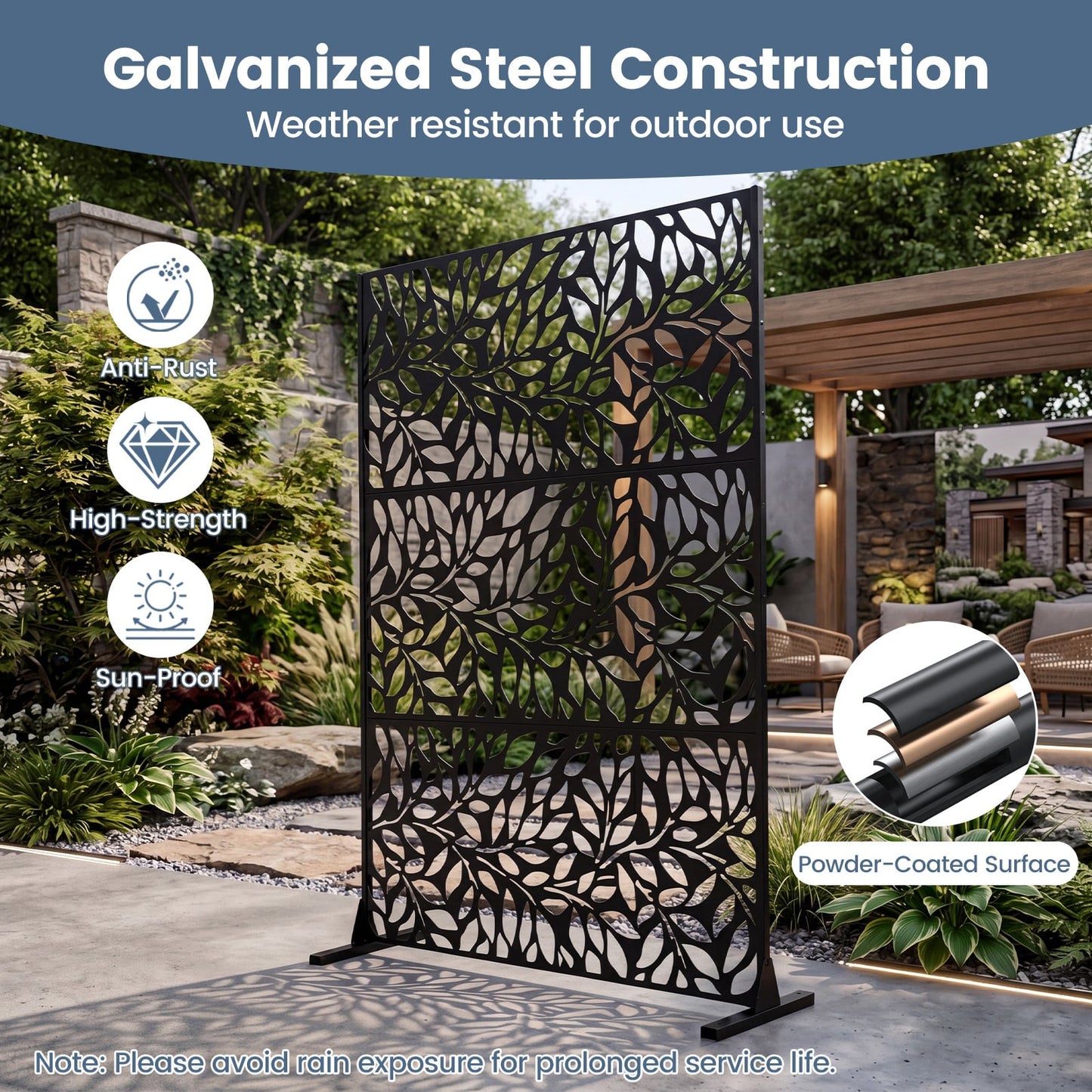 183cm H Metal Outdoor Privacy Screen with Rustproof and Freestanding Louvered Fence Panel for Patio-Black