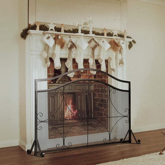 Single Panel Fireplace Screen with Metal Mesh for Baby or Pet Safe
