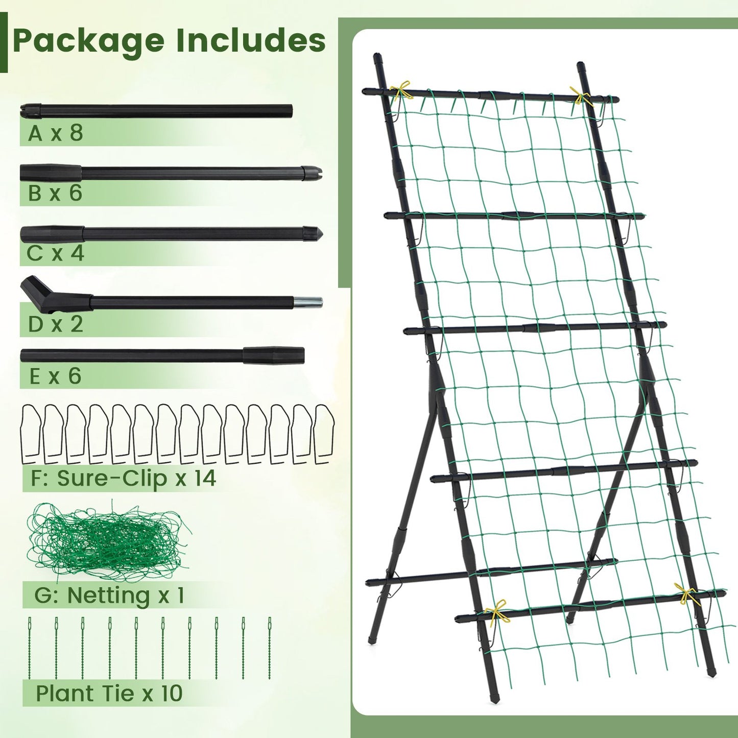 187cm Tall Garden Trellis Vertical Plant Support Stand with Netting-Black
