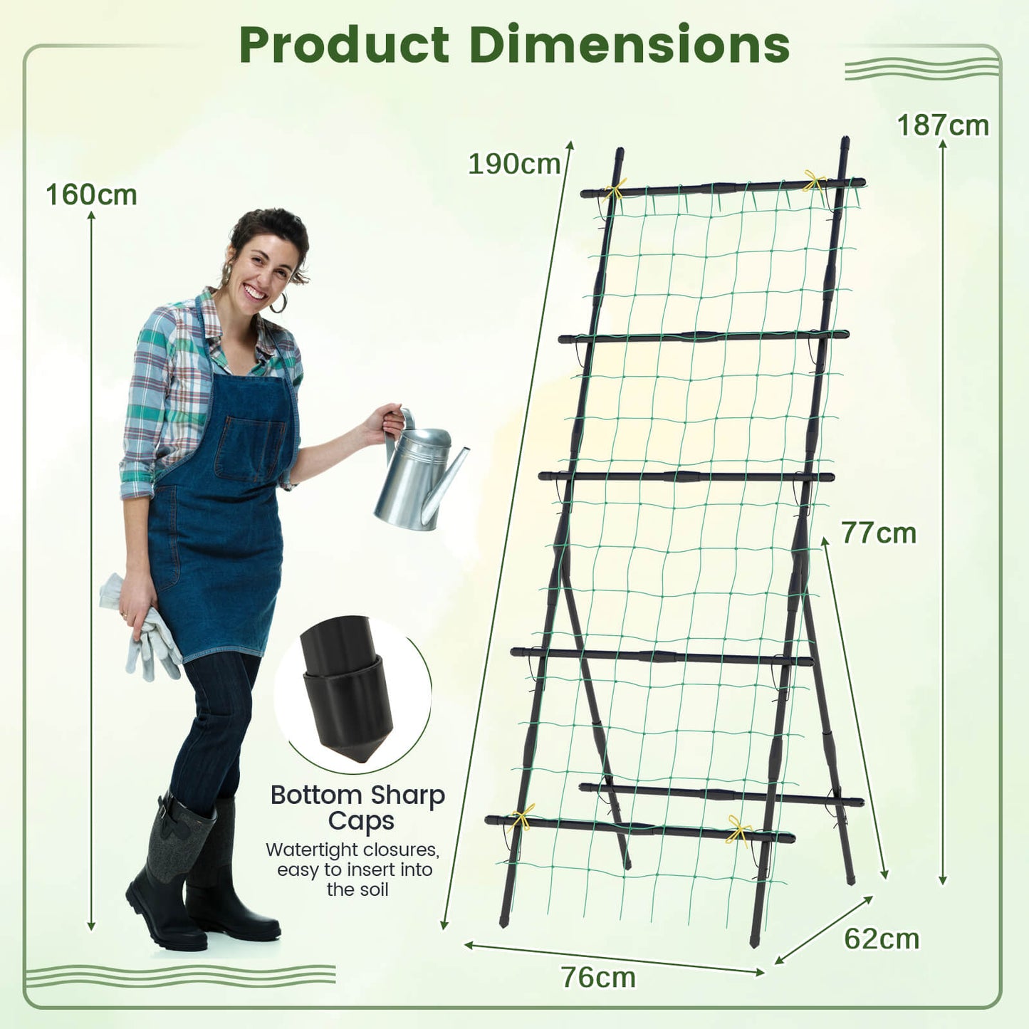 187cm Tall Garden Trellis Vertical Plant Support Stand with Netting-Black