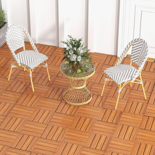 18 Pieces Interlocking Deck Tiles Waterproof Outdoor Flooring Covering-Brown