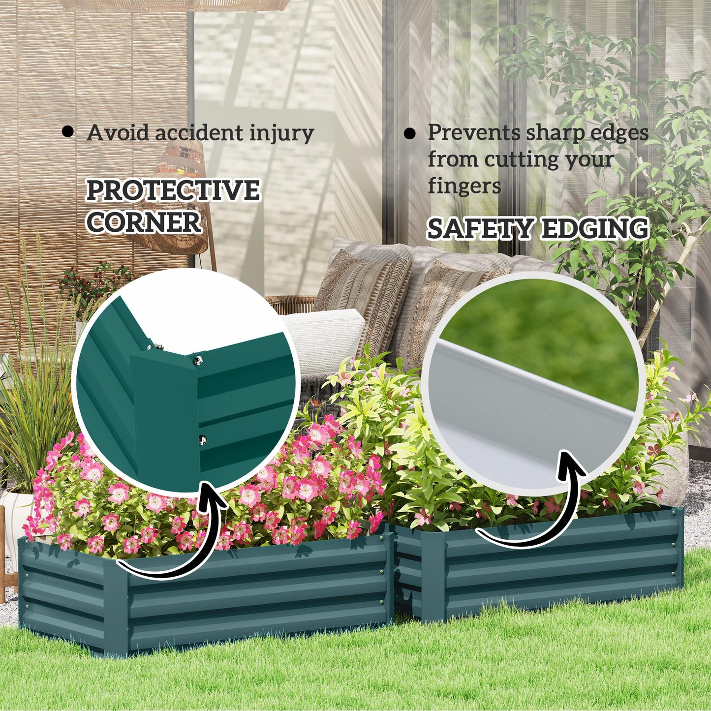 Outsunny Set of Two 100 x 60cm Steel Planter Boxes -Green