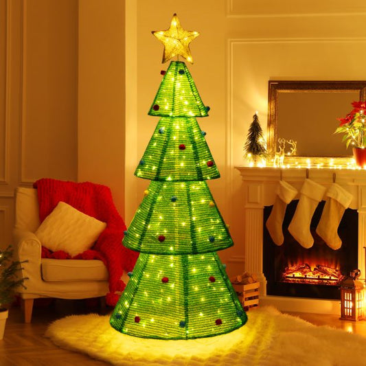 190 CM Lighted Collapsible Christmas Tree with 200 LED Warm Light