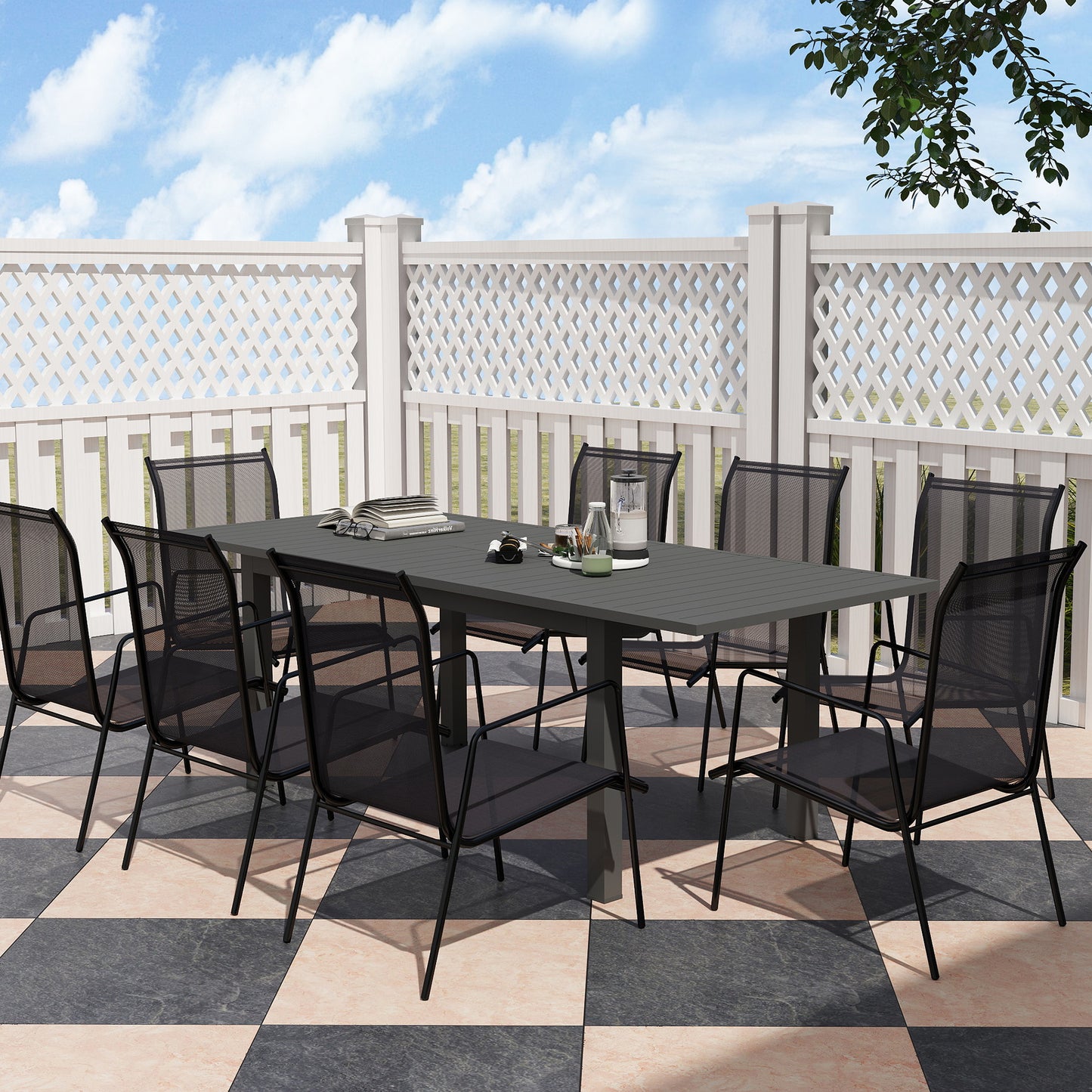 Outsunny aluminiowy rozkładany stół ogrodowy z listwami na 6-8 osób, 160/220 x 90 x 73 cm, szary