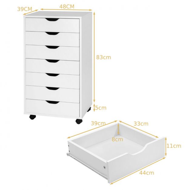 7-Drawer Chest Storage Dresser Floor Cabinet Organizer with Wheels