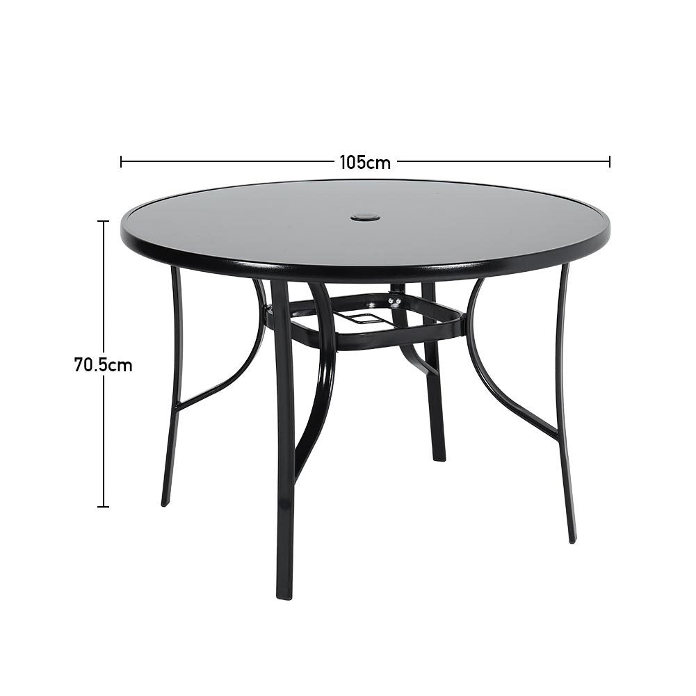 Patio Garden Dining Table with Umbrella Hole Glass Garden Table