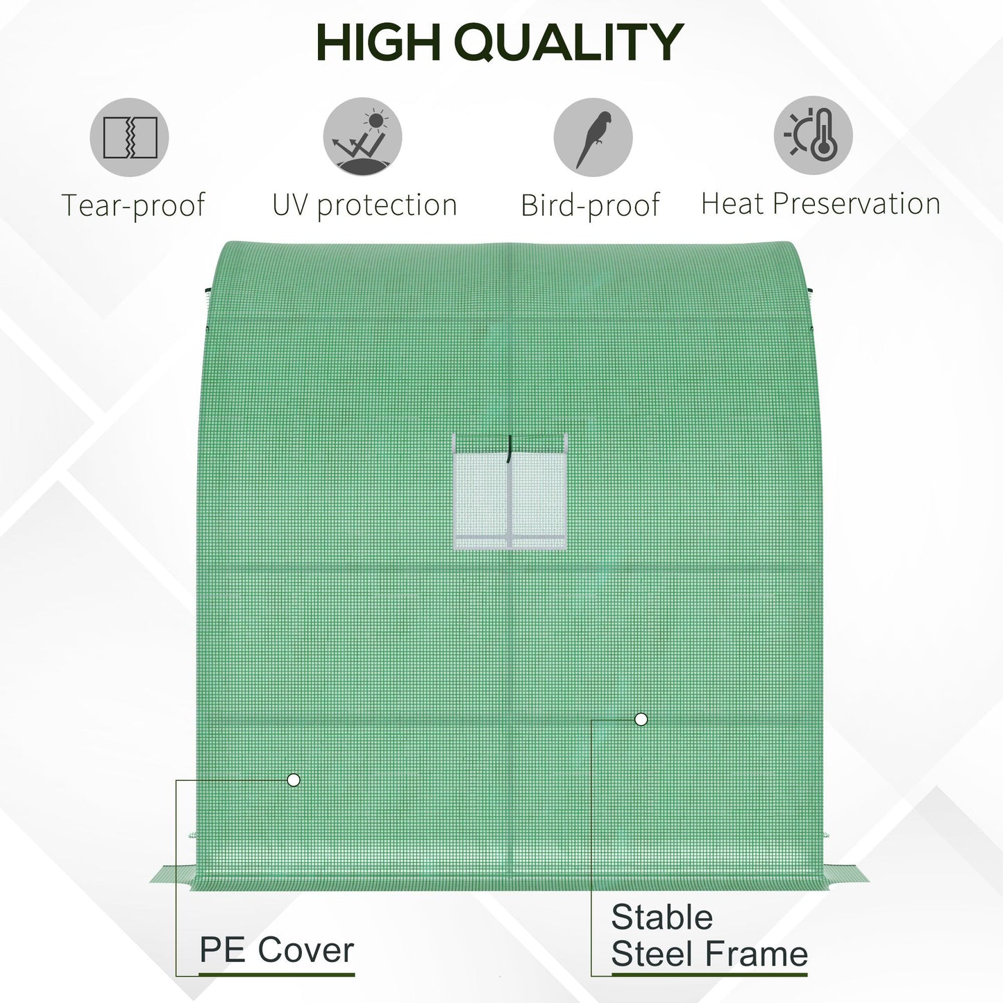 Outsunny Walk-In Lean to Wall Szklarnia z Oknami i Drzwiami, Zewnętrzna Szklarnia z 3 Poziomami 4 Półkami Drucianymi, 200L x 100W x 215Hcm, Zielony