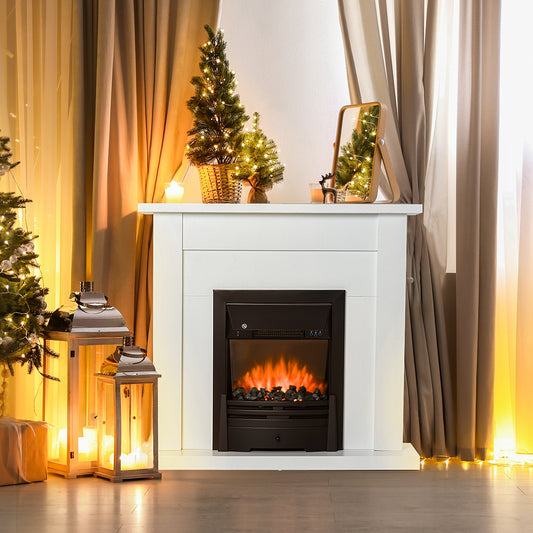 HOMCOM 40" Electric Firplace Suites & Mantelpiece w/LED Flames Remote Marble Stone Modern Curved Surround Intelligent Safe Adjustable Thermal 1000W/2000W