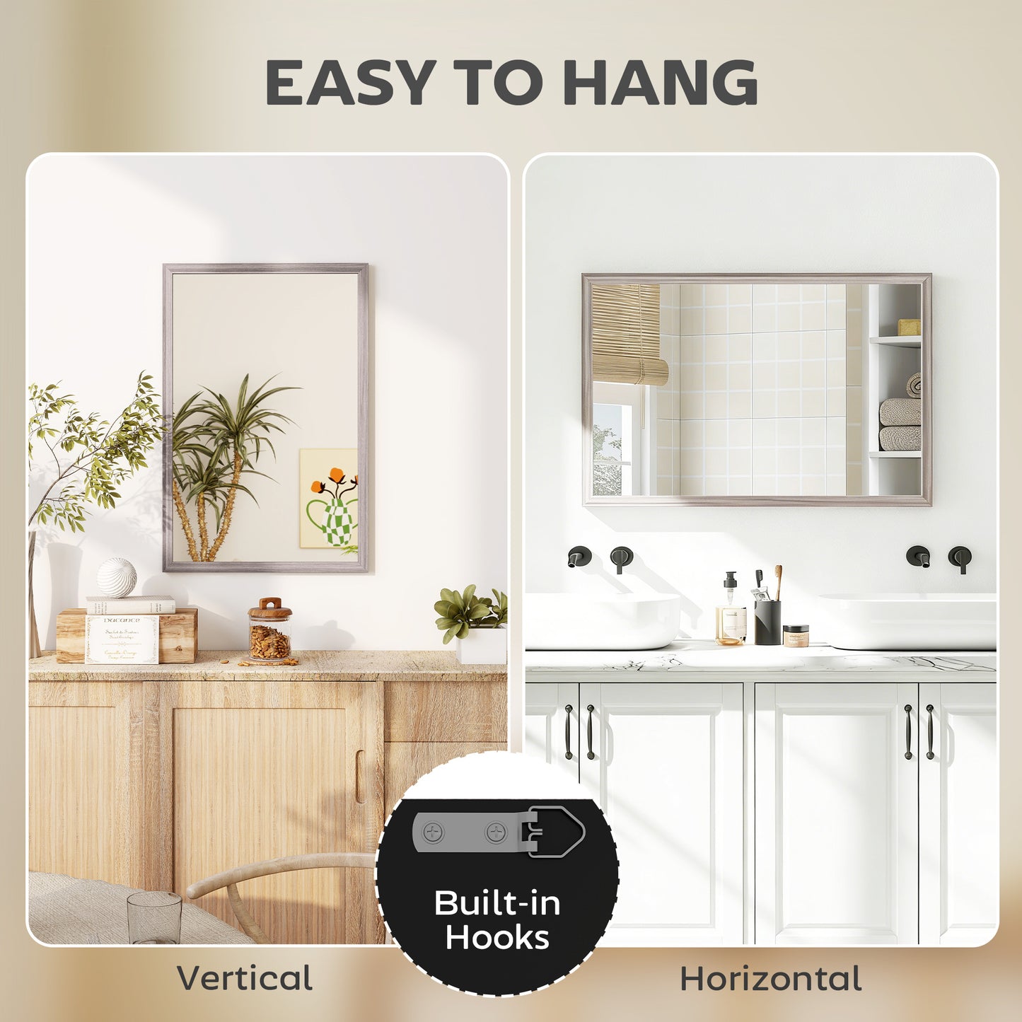 HOMCOM Wall Bathroom Mirror, 40 x 60 cm Wall-Mounted Mirror for Living Room, Bedroom, Hallway, Grey