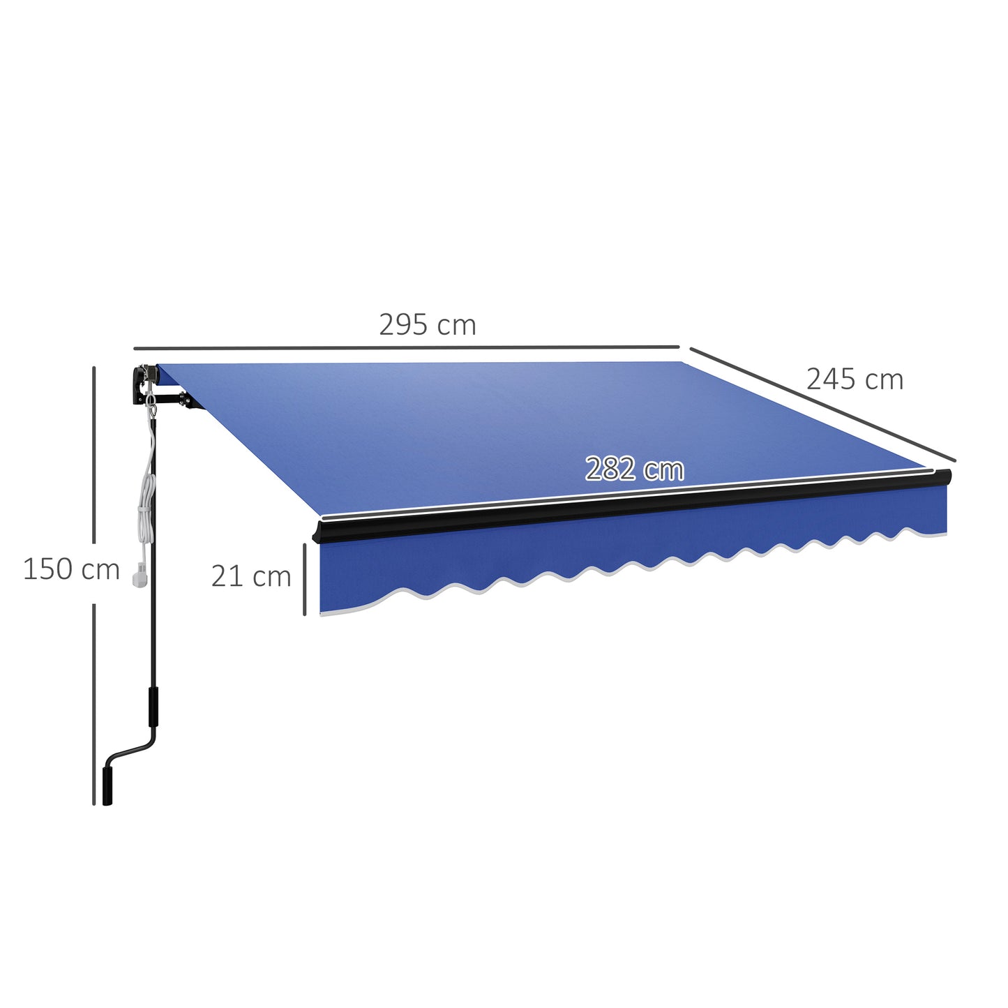 Outsunny 3 x 2,5 m markiza elektryczna z oświetleniem LED i pilotem, aluminiowa rama, markiza zwijana DIY, osłona przeciwsłoneczna UV50+ do drzwi tarasowych i okien ogrodowych, niebieska