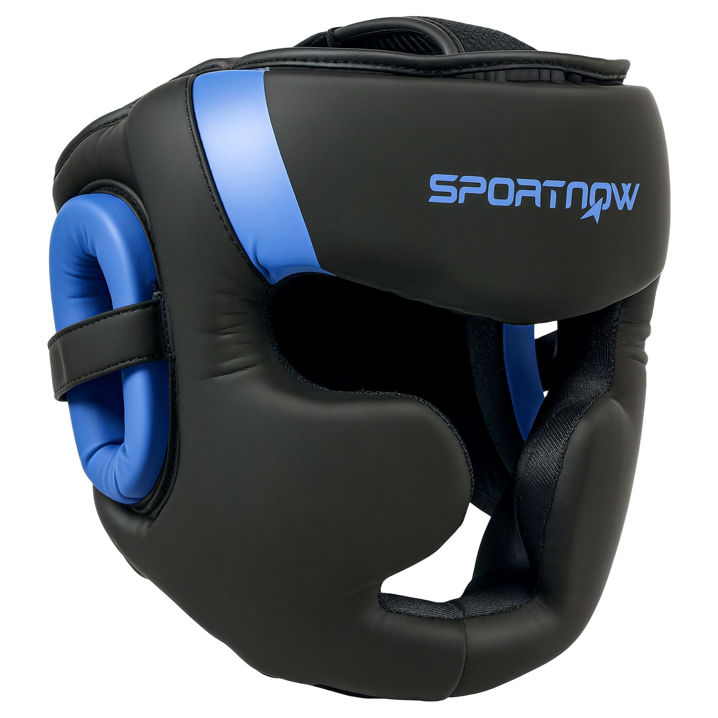 Kask bokserski SPORTNOW z regulowanym paskiem zapewniający pełną ochronę twarzy do kickboxingu, sparingów, sztuk walki, karate, taekwondo, niebieski