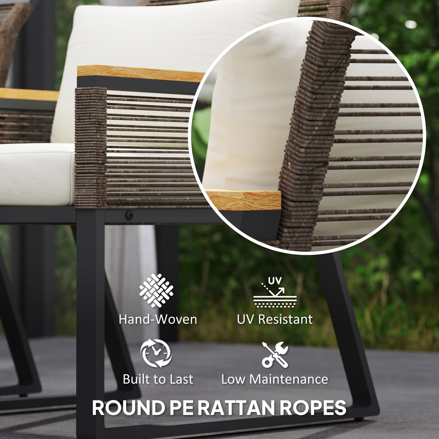 Outsunny Four Piece Wicker Rope Garden Furniture Set with Glass Top Coffee Table - Grey