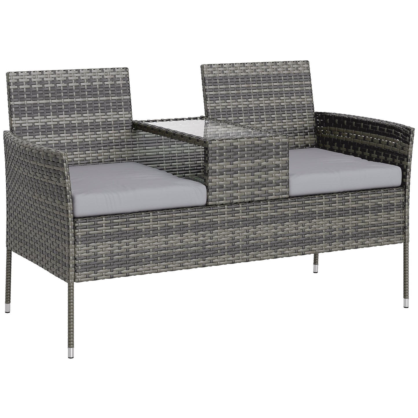 Krzesło Outsunny Two-Seat Rattan z środkowym stolikiem - Charcoal Grey