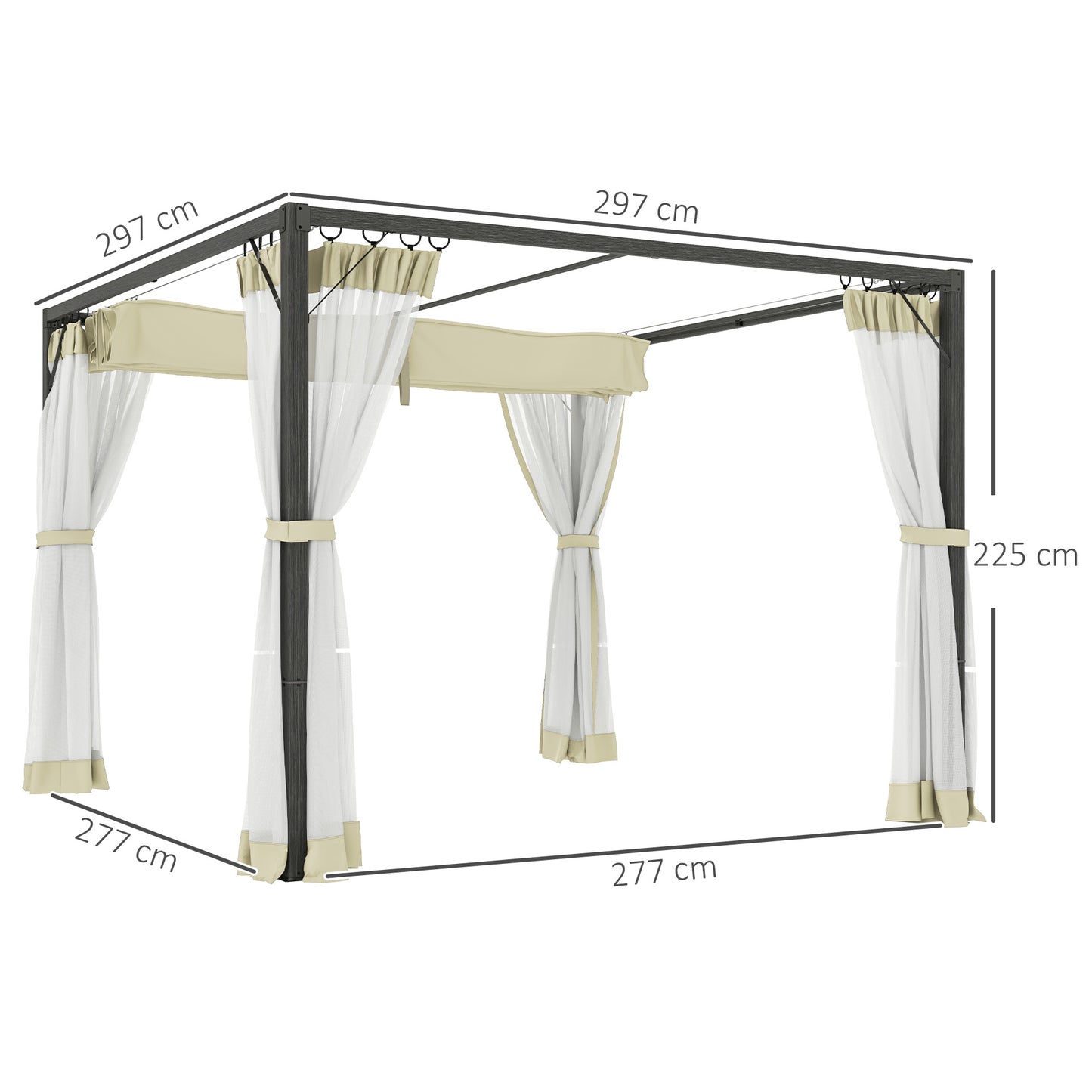 Pergola aluminiowa Outsunny 3 x 3 m z rozsuwanym dachem w kolorze khaki