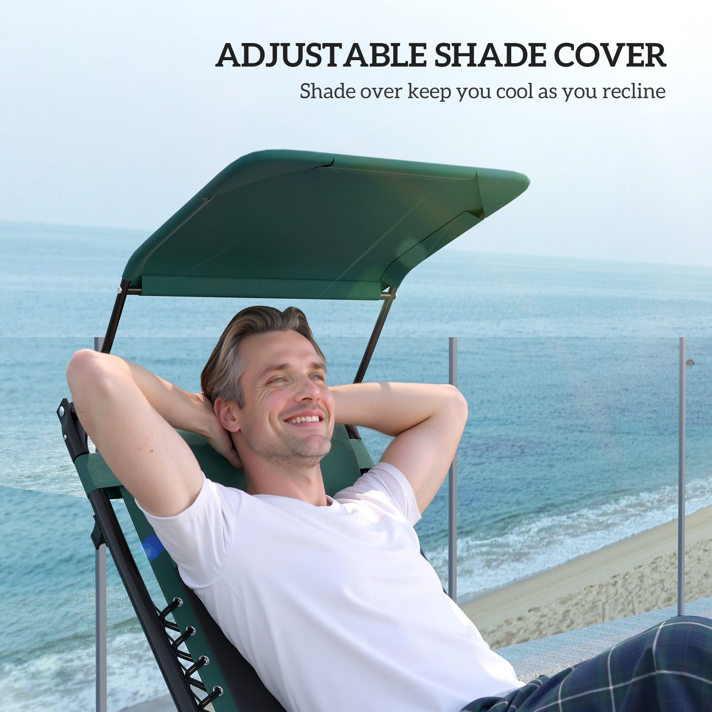 Outsunny Zero Gravity Lounger Chair Set of 2, składany rozkładany fotel ogrodowy z osłoną przeciwsłoneczną, wyściełanym siedziskiem, uchwytem na kubek, miękką poduszką i zagłówkiem do użytku przy basenie, kempingowy, zielony