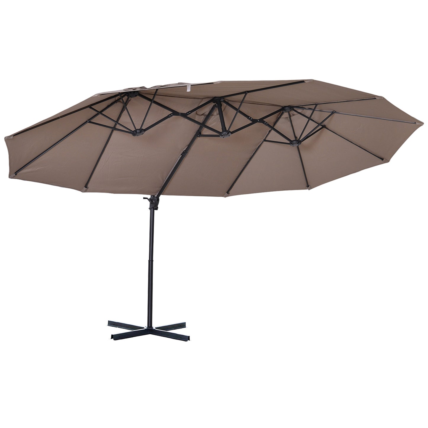 Parasol ogrodowy Outsunny z podwójnym baldachimem i 12 żebrami podporowymi, korbką, łatwy w podnoszeniu, z podwójnym baldachimem, brązowy